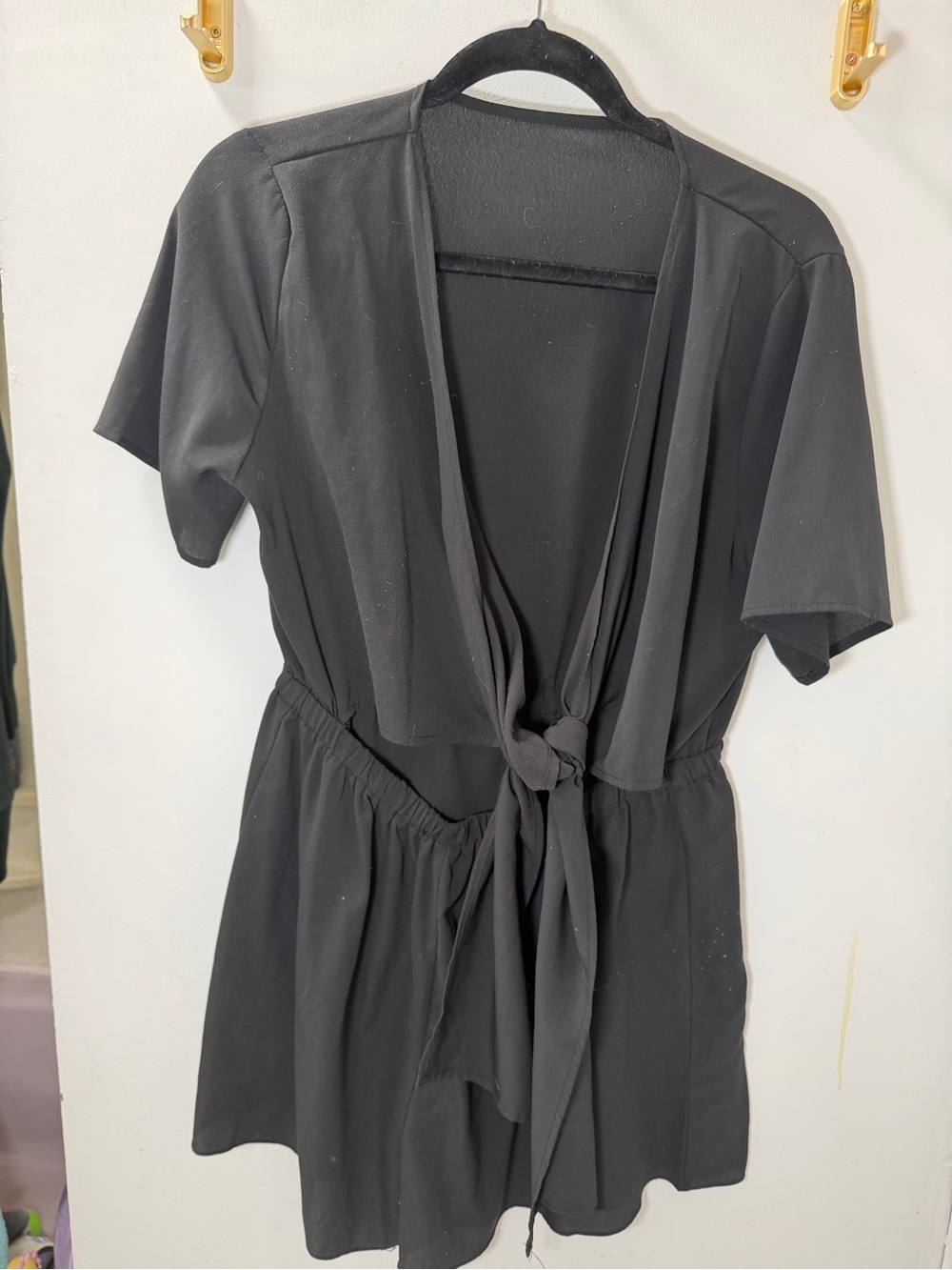 Black Tie-Front Short Sleeve Romper, XL
